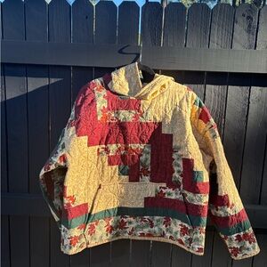 Upcycled Patchwork Quilted Hoodie in Red and Green